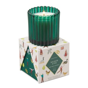 Оребрена стъклена соева свещ Paddywax, Коледа - Зелена - Балсам с ухание на елха